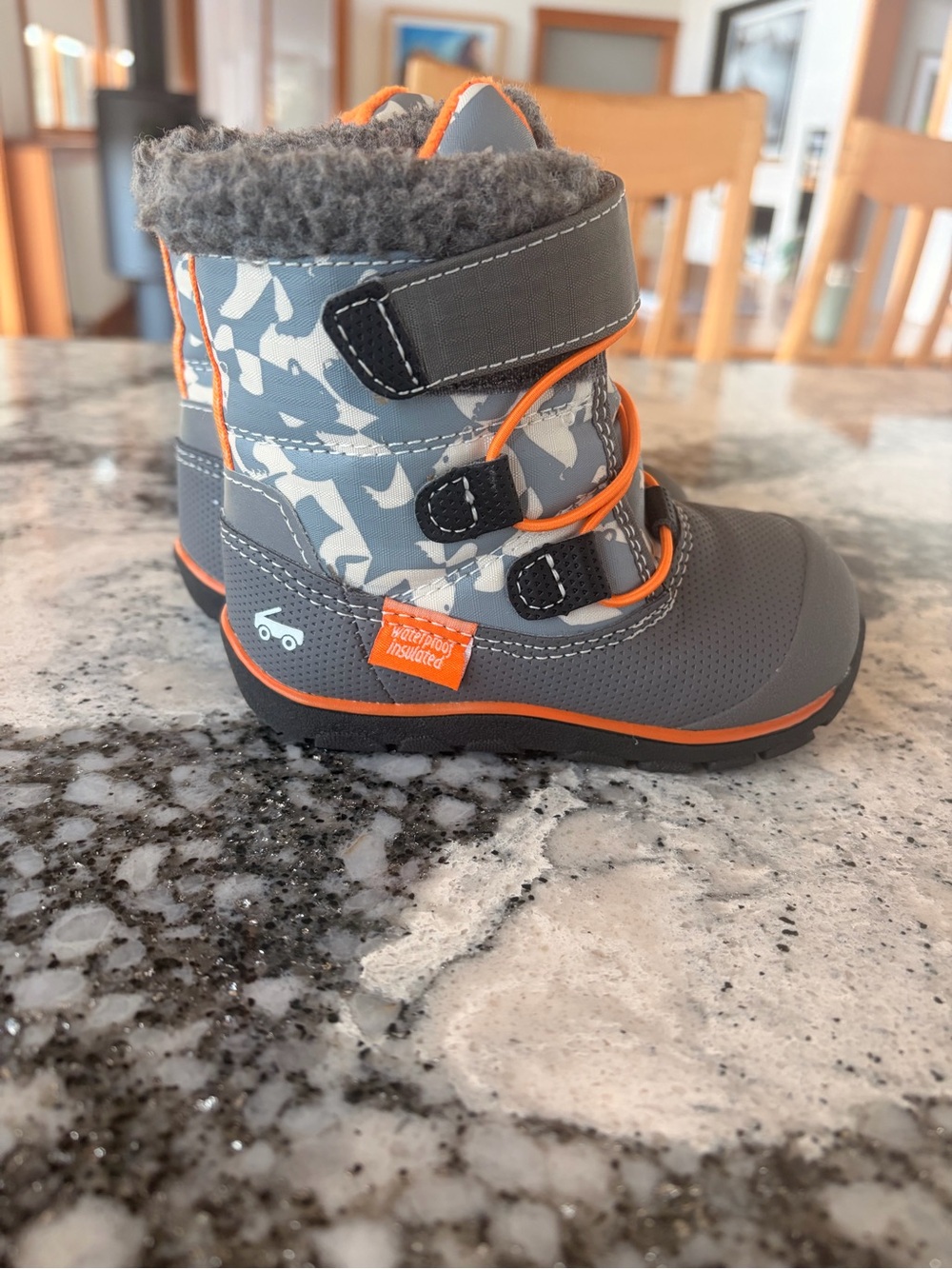 See Kai Run Kids' Gray, White & Orange Waterproof Snow Boots, size toddler 6